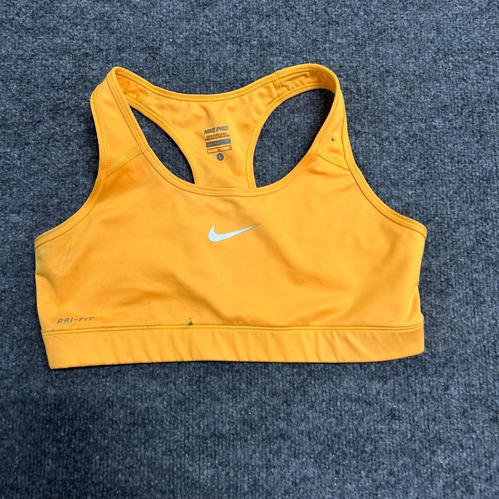 Nike Sports Bra Womens Size L Orange Dri-Fit Racerback Compression Athletic Logo